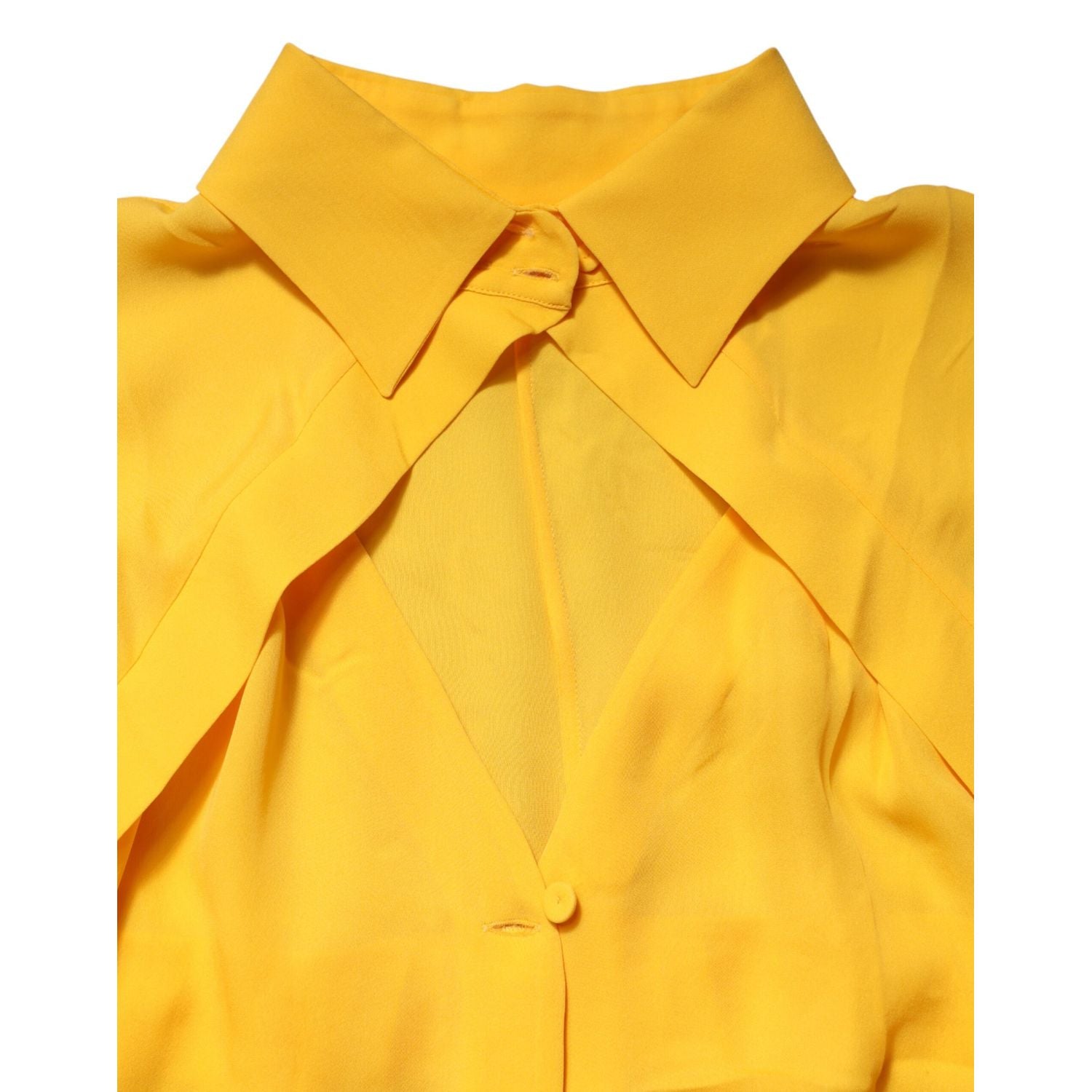Moschino Couture Yellow Silk Collared Long Sleeves  Top