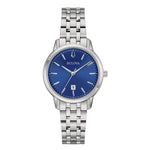 BULOVA Mod. SUTTON lady's wristwatch with stainless steel case and bracelet, blue dial, quartz movement, and official packaging.