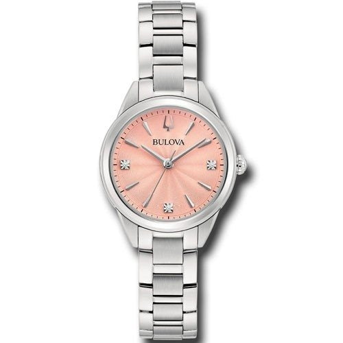BULOVA Mod. SUTTON LADY PETITE watch with stainless steel band and pink dial, elegant women's timepiece.