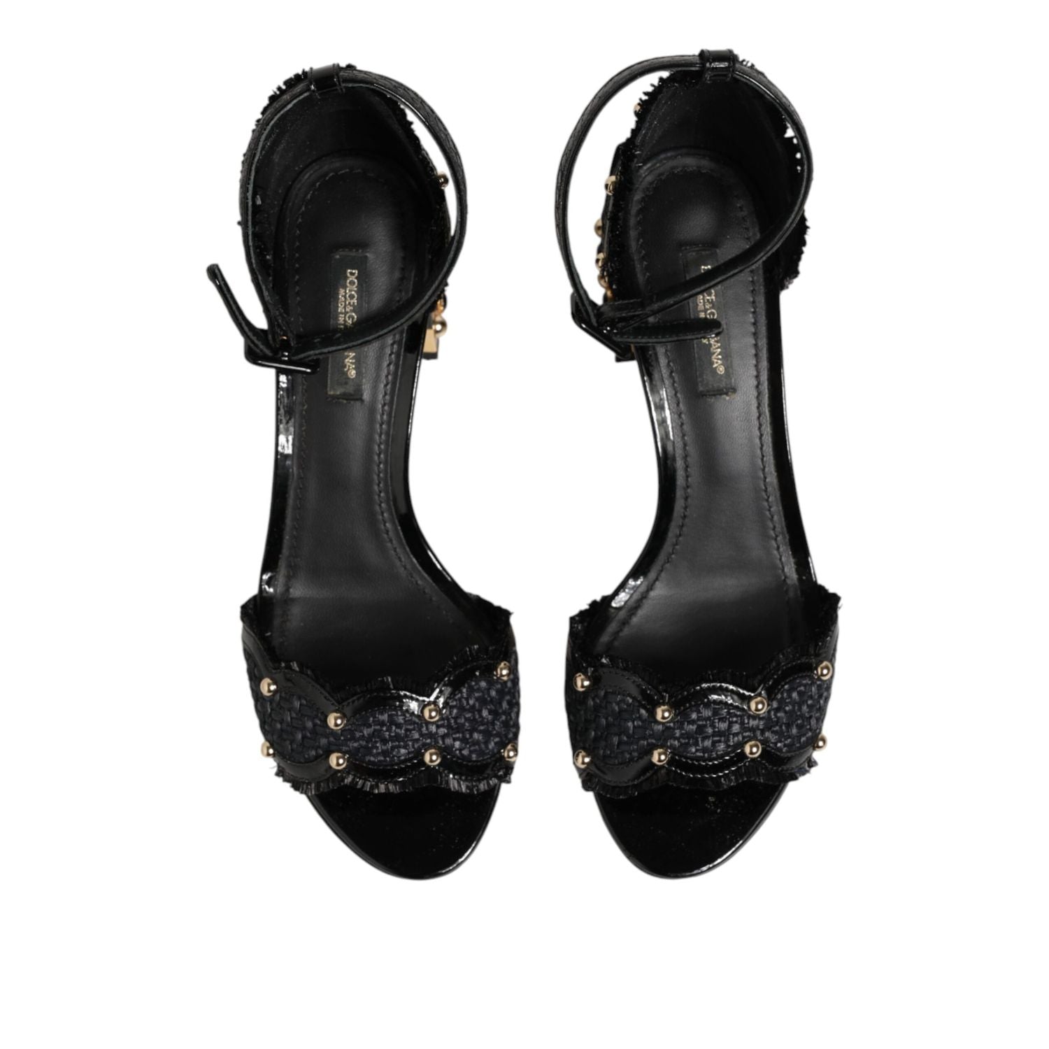 Dolce & Gabbana Black Studded Ankle Strap Sandals Shoes
