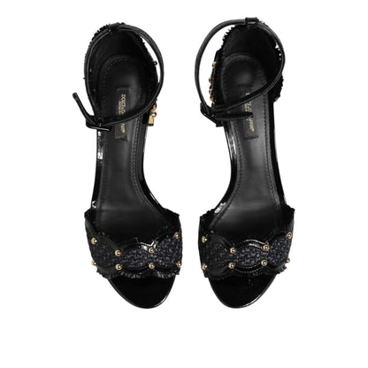 Dolce & Gabbana Black Studded Ankle Strap Sandals Shoes
