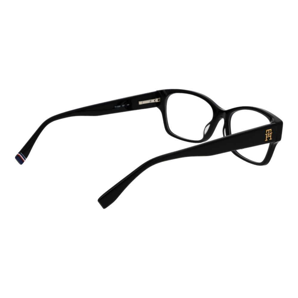 Tommy Hilfiger Black Acetate Glasses (Frames) for women, full-rim rectangle style with demo plastic lenses and spring hinge.