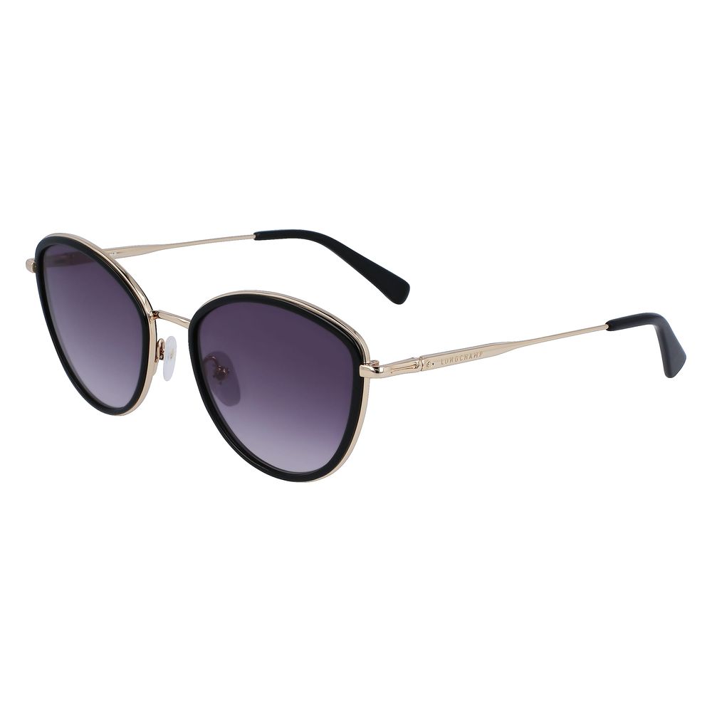 Longchamp Gold Metal Sunglasses with yellow lenses, category 3. Women's eyewear with 54/20/140mm dimensions, elegant and stylish.