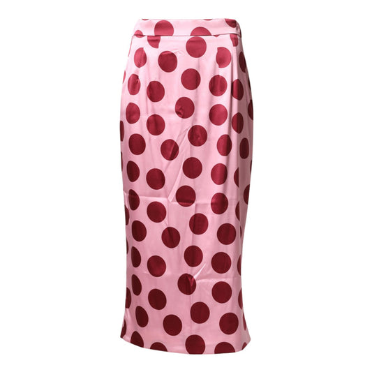 Dolce & Gabbana Pink Polka Dot Silk Pencil Cut Midi Skirt