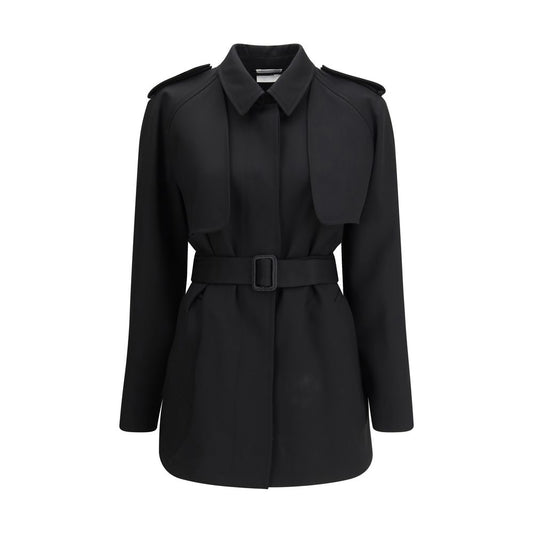 The Row Black Fleece Wool Trench Coat