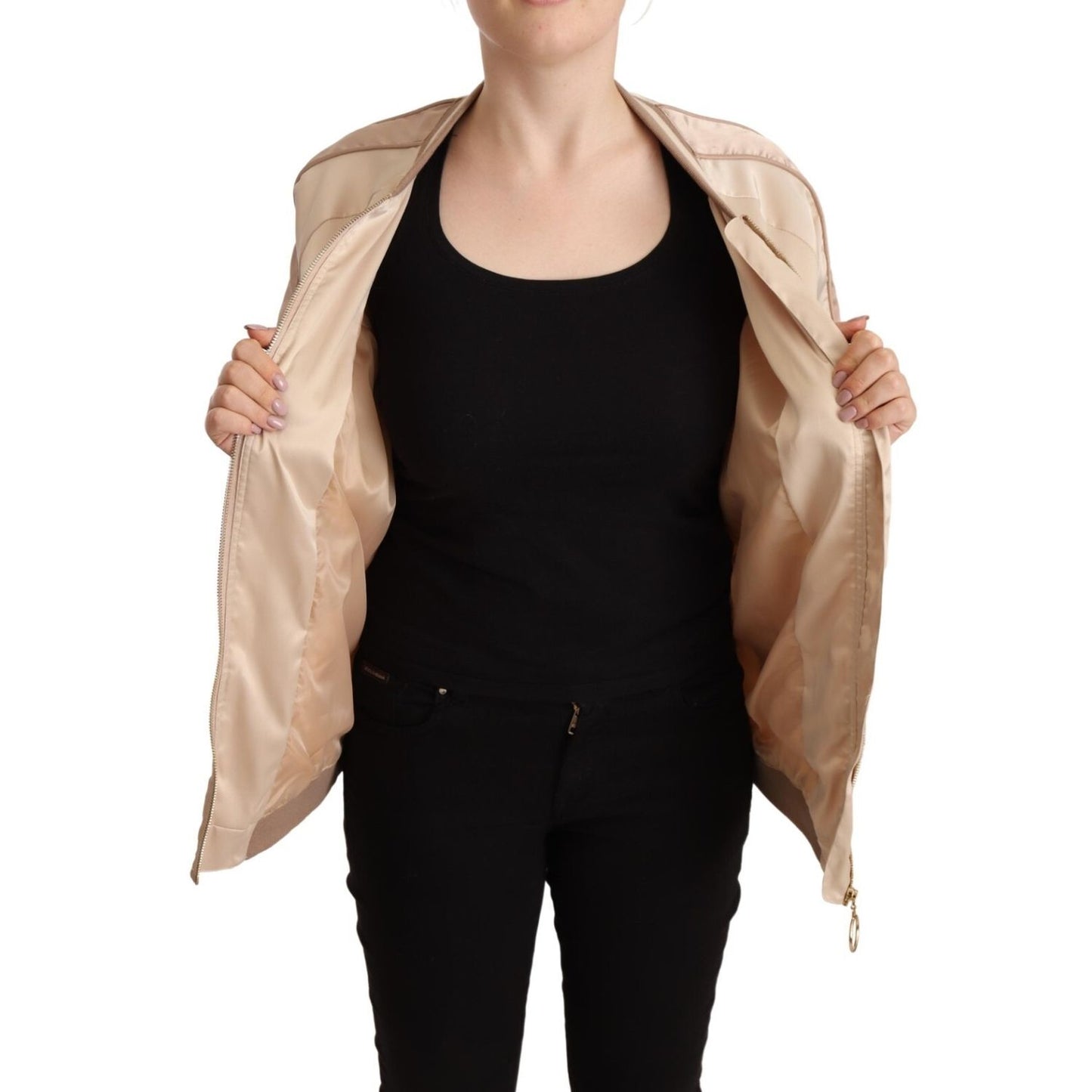Twinset Bomber Full Zip Beige Long Sleeves Polyester Jacket