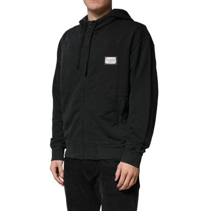 Dolce & Gabbana Black Full Zip Hooded Men Sweatshirt Sweater