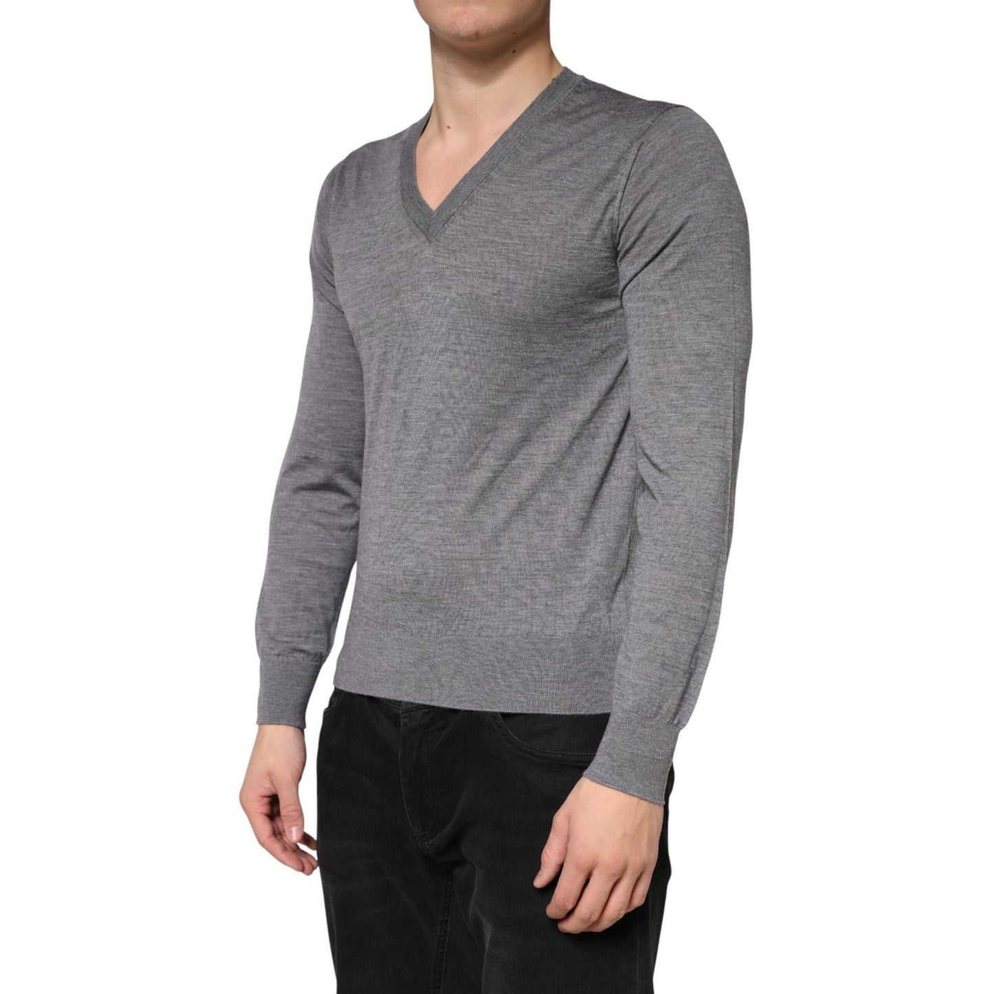 Dolce & Gabbana Gray Cashmere V-Neck Men Pullover Sweater