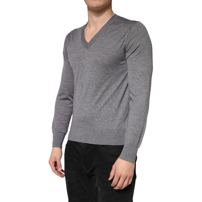Dolce & Gabbana Gray Cashmere V-Neck Men Pullover Sweater