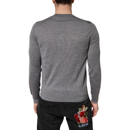 Dolce & Gabbana Gray Cashmere V-Neck Men Pullover Sweater