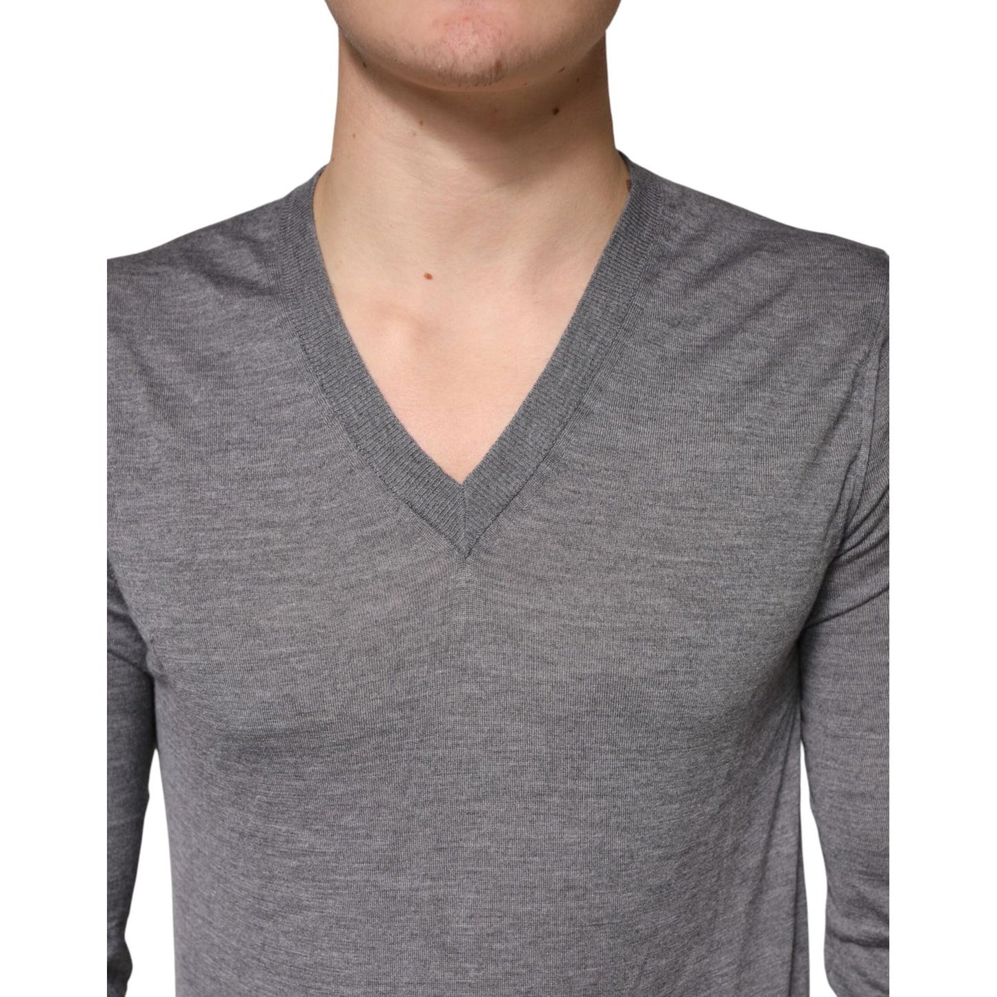 Dolce & Gabbana Gray Cashmere V-Neck Men Pullover Sweater