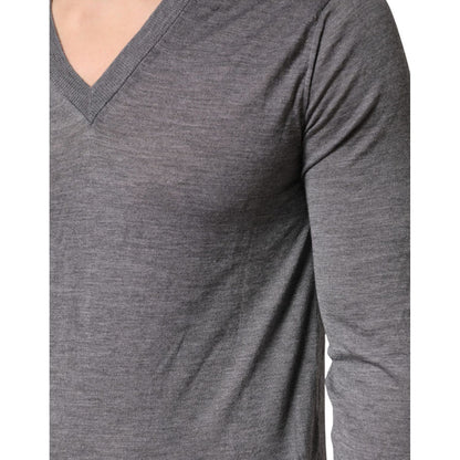 Dolce & Gabbana Gray Cashmere V-Neck Men Pullover Sweater
