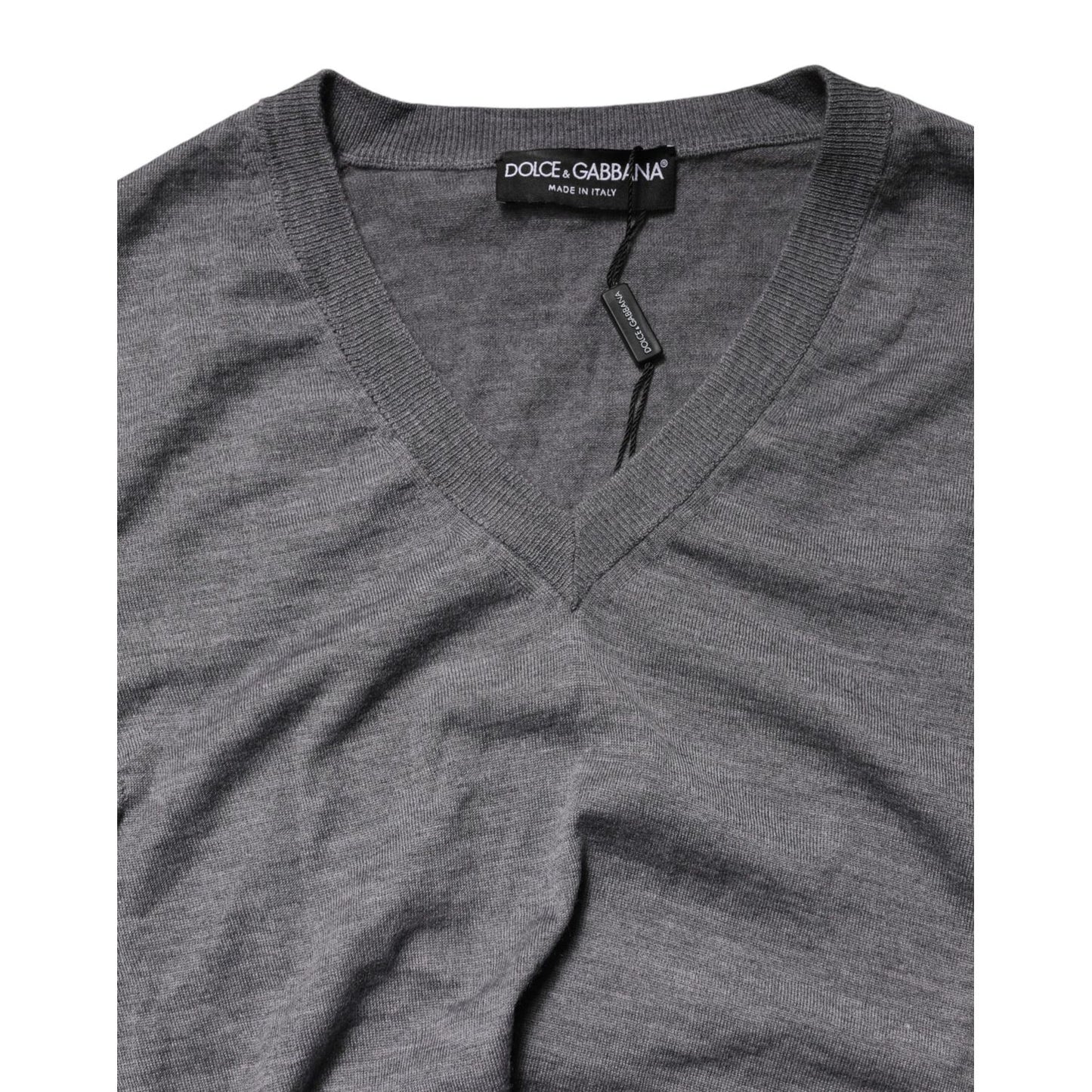 Dolce & Gabbana Gray Cashmere V-Neck Men Pullover Sweater