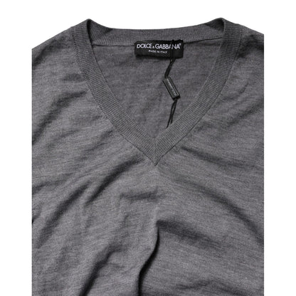 Dolce & Gabbana Gray Cashmere V-Neck Men Pullover Sweater