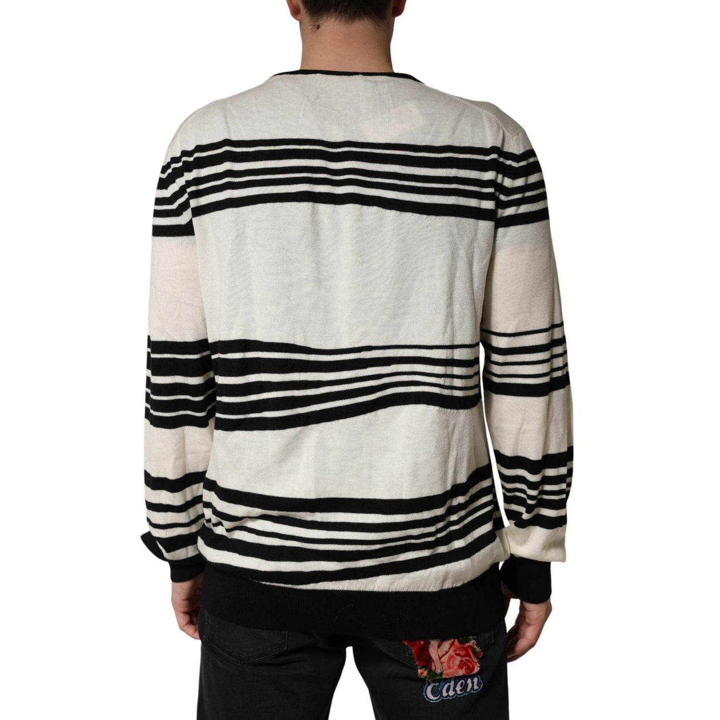 Dolce & Gabbana Black White Stripe CrewNeck Pullover Sweater
