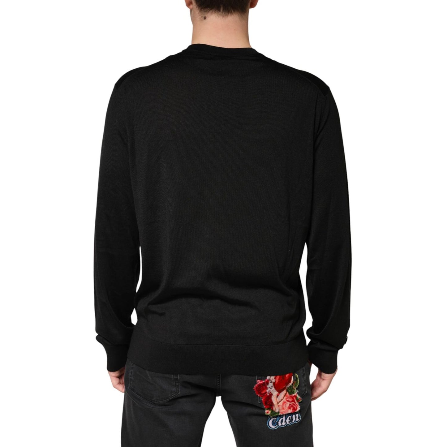 Dolce & Gabbana Black Silk Men Crew Neck Pullover Sweater
