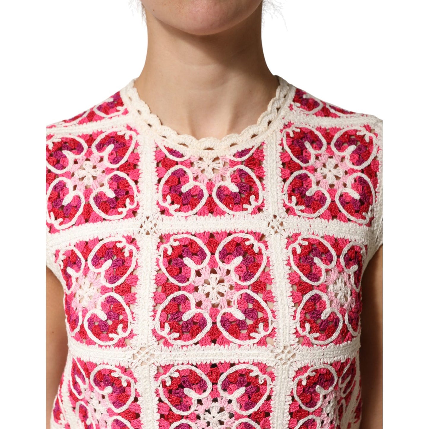 Dolce & Gabbana Multicolor Brick Stitched Crochet Mini Dress