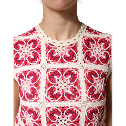 Dolce & Gabbana Multicolor Brick Stitched Crochet Mini Dress