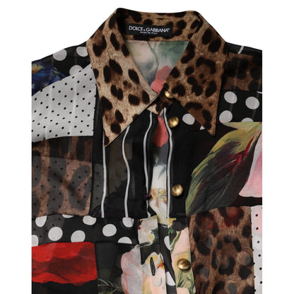Dolce & Gabbana Multicolor Patchwork Silk CollaredBlouse Top