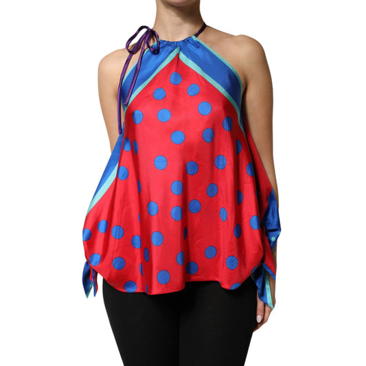 Dolce & Gabbana Multicolor Polka Dot Tie Halter Blouse Top