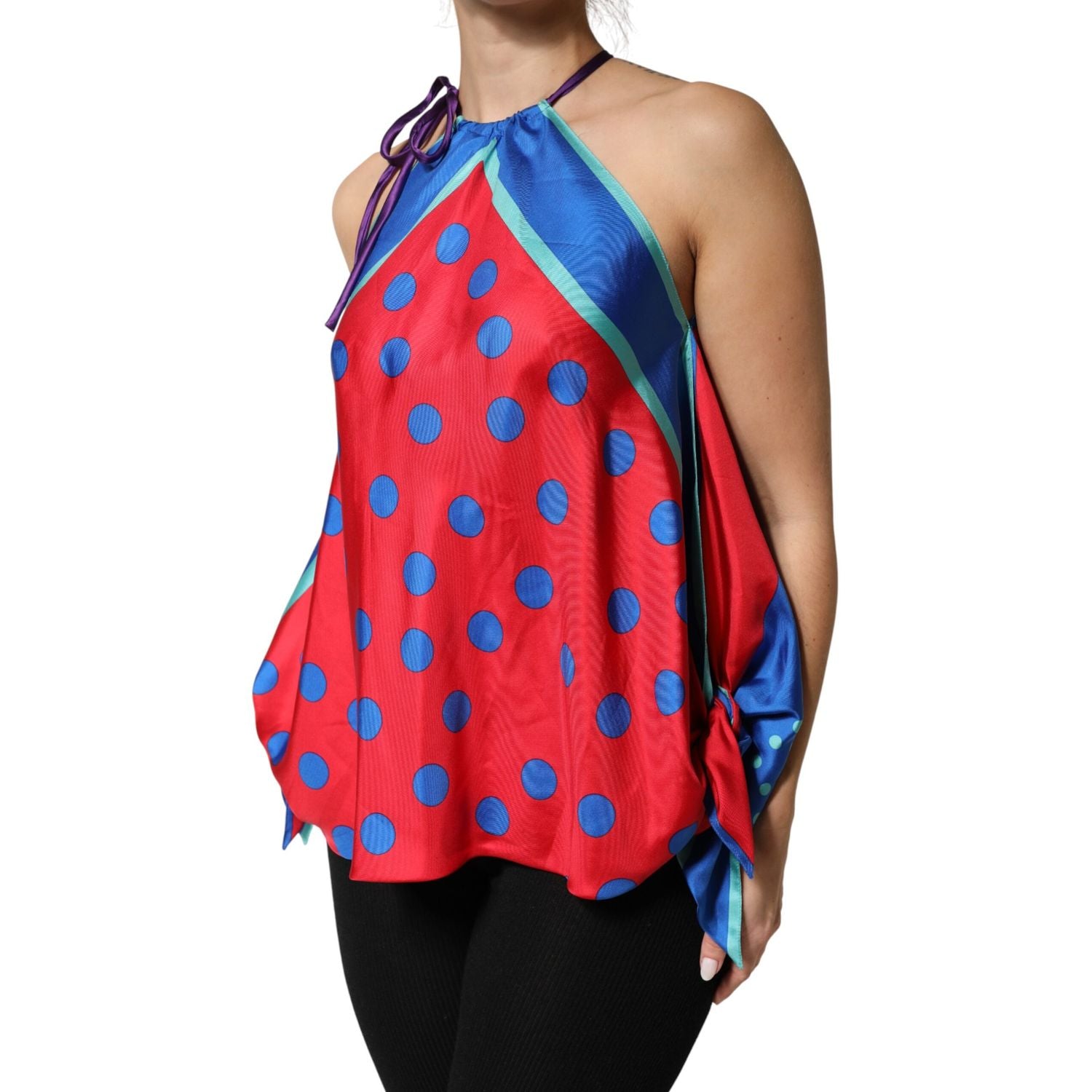 Dolce & Gabbana Multicolor Polka Dot Tie Halter Blouse  Top