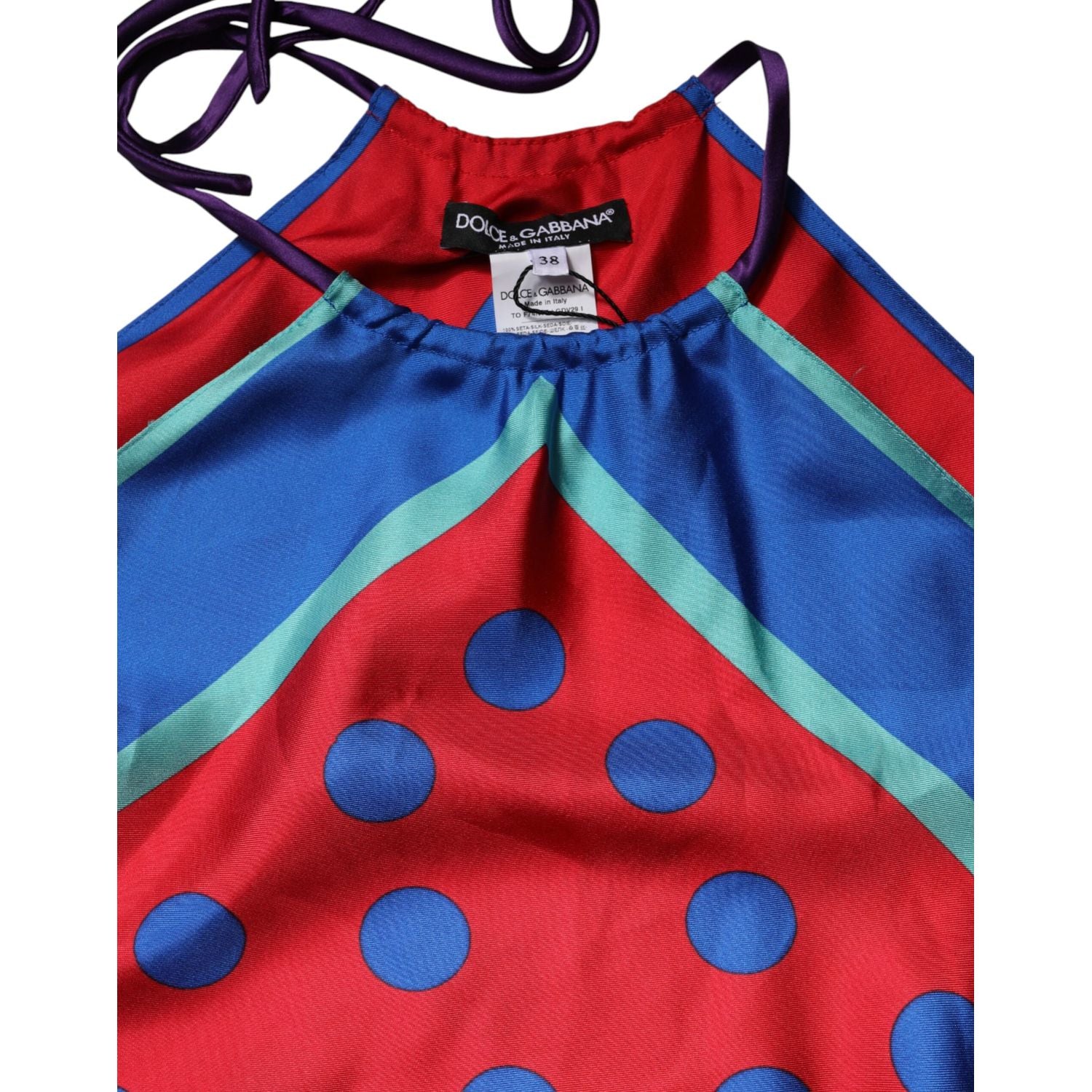 Dolce & Gabbana Multicolor Polka Dot Tie Halter Blouse  Top