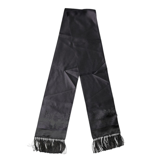 Dolce & Gabbana Black Satin Silk Fringes Neck Foulard Scarf