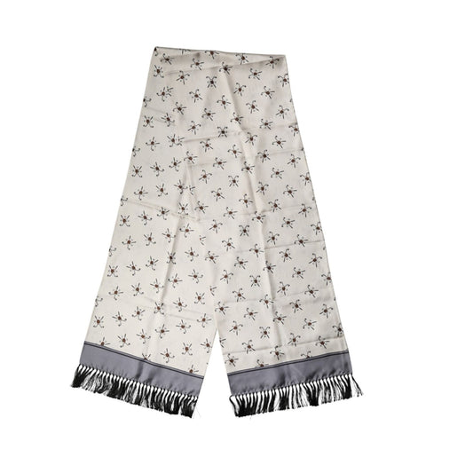Dolce & Gabbana White Printed Fringes Wrap Foulard Men 183cm x 33cm Scarf