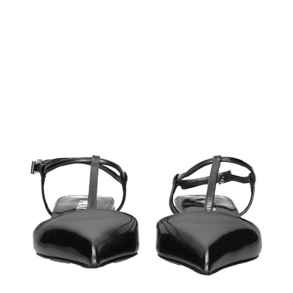 Prada Gray Leather Flat Sandals
