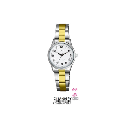 Q&Q Mod. GENT DAY & DATE wristwatch with metal strap, day and date functions, water resistant to 5 ATM, official packaging included.