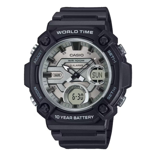 CASIO Mod. OVERSIZE 10 YEAR BATTERY wristwatch with multifunction quartz movement, water resistant 10 ATM, resin case and strap.