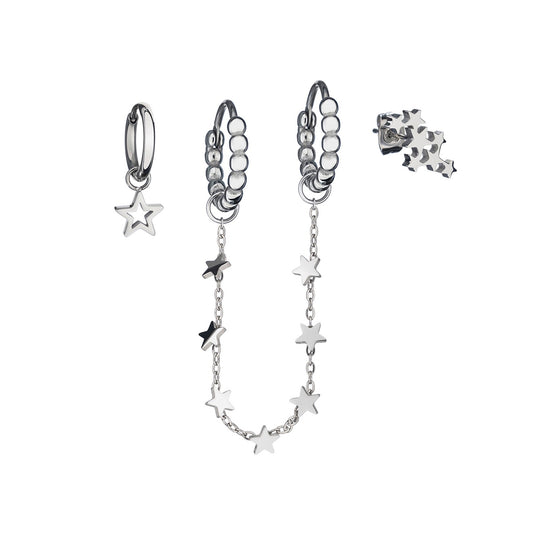 Star-themed earrings and ear cuffs by AN JEWELS JEWELRY Mod. AB.EP030, featuring silver tones and star motifs.
