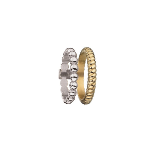 AN JEWELS JEWELRY Mod. AR.R2NS04SY-9 showcasing elegant silver and gold rings with intricate designs.