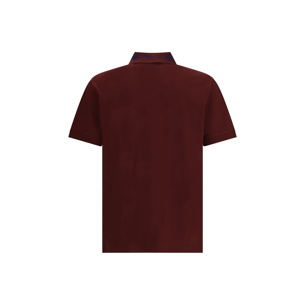 Back view of Alexander McQueen Bordeaux Cotton Polo Shirt with striped collar, modern design, and McQueen logo, made in Italy.