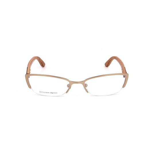 Alexander McQueen Brown Metal Frames glasses with semi-matte finish, women’s eyewear, model AMQ4183WCX, lens size 53/18/135 mm.