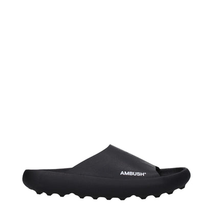 Ambush Black Cotton Slippers with side logo, open toe design, and rubber sole.