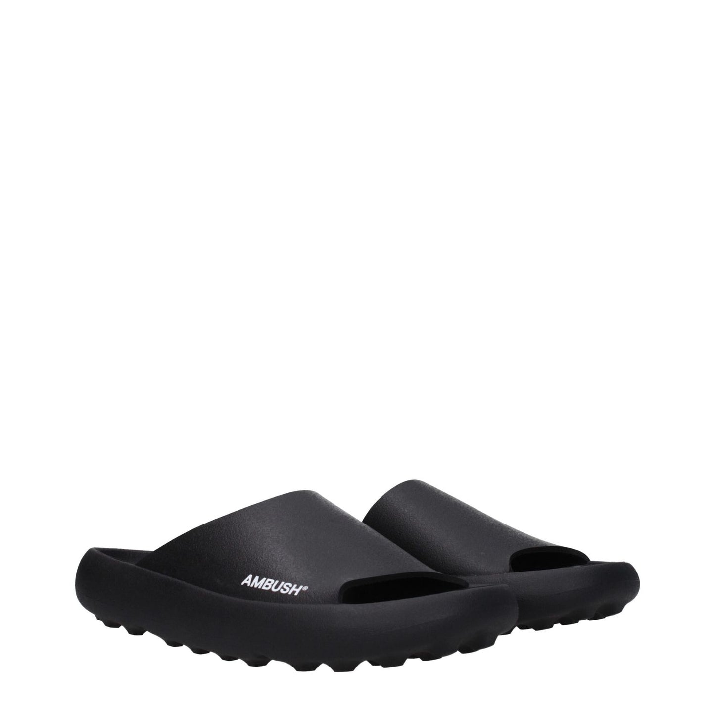 Ambush Black Cotton Slippers featuring side logo and rubber sole, open toe design. MPN: BMIC005MAT0011001, street style.