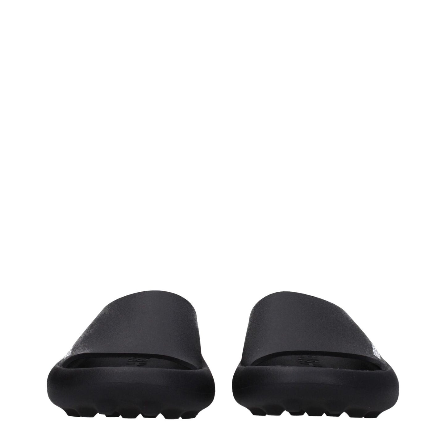 Ambush Black Cotton Slippers with rubber sole and side logo, front view showing open toe design, MPN BMIC005MAT0011001.