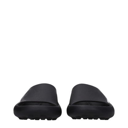 Ambush Black Cotton Slippers with rubber sole and side logo, front view showing open toe design, MPN BMIC005MAT0011001.