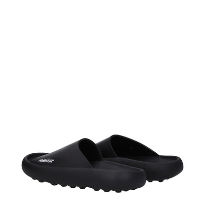 Ambush Black Cotton Slippers with side logo, open toe design, rubber sole, and street style, MPN BMIC005MAT0011001, product code F79692.