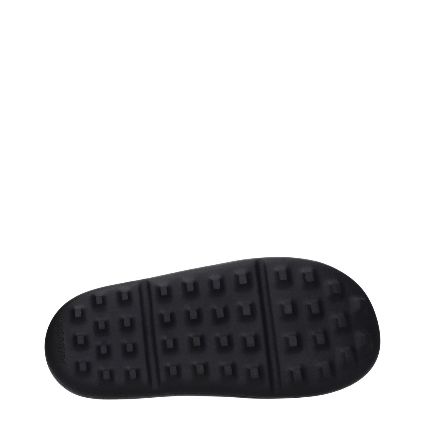 Sole of Ambush Black Cotton Slippers showcasing rubber shoe sole and open toe design.