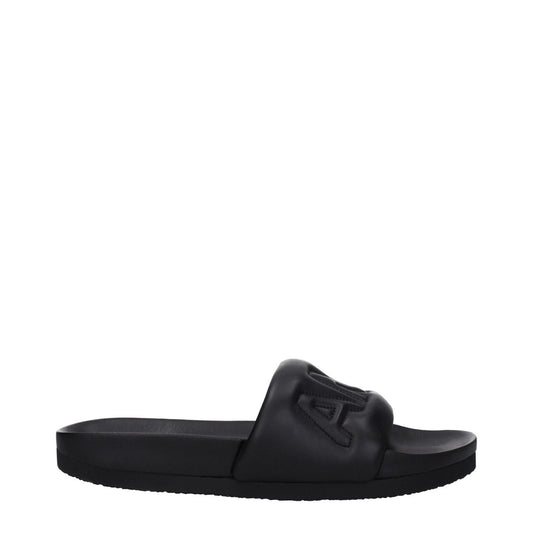 Ambush Black Leather Slippers with logo, open toe, rubber sole. Street style. MPN: BMIC001LEA0011000