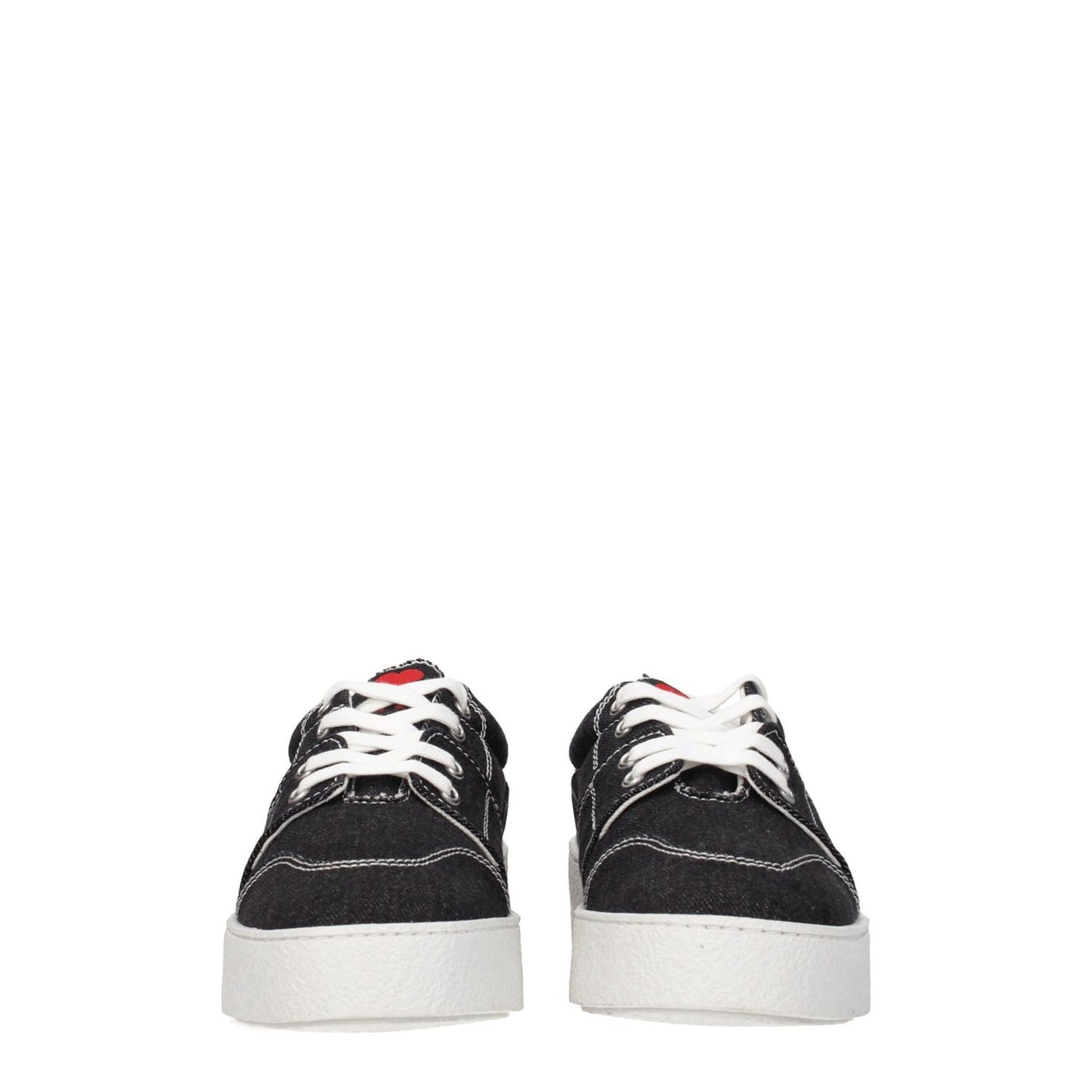 Ami Paris Black Fabric Low Top Sneakers with lace-up closure and round toe, featuring a back logo and white rubber sole.