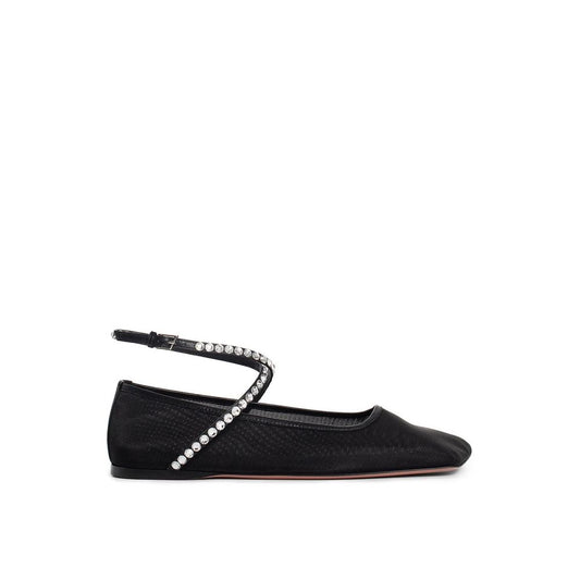 Amina Muaddi Black Fabric Ballet Flats