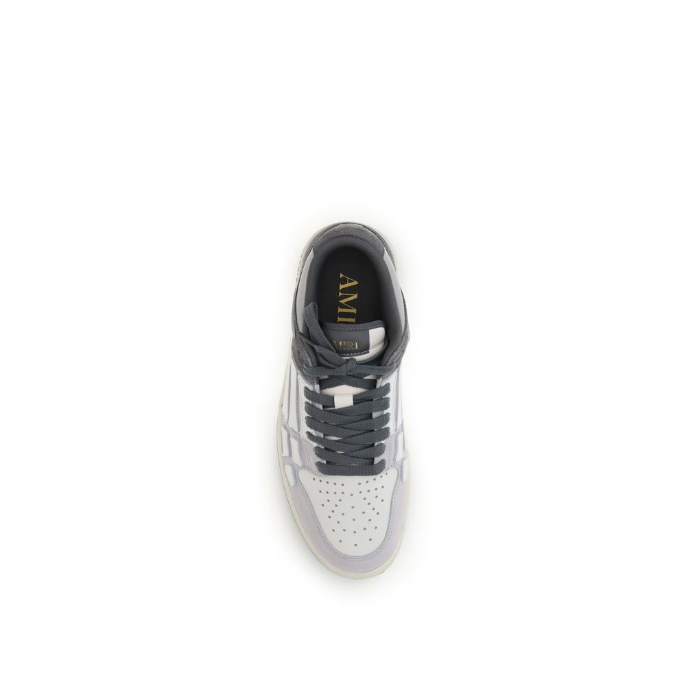 Top view of Amiri Gray Calf Leather Bos Taurus Low Top Sneakers with bone-shaped appliqués.