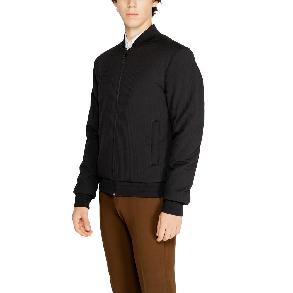 Antony Morato Black Polyester Clothing, featuring dobby textured fabric and bomber collar for a modern urban style.