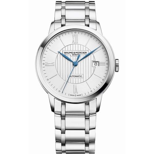 Baume & Mercier Classima Automatic wristwatch, 40mm stainless steel case, sapphire dial, Swiss-made, 5 ATM water resistance.