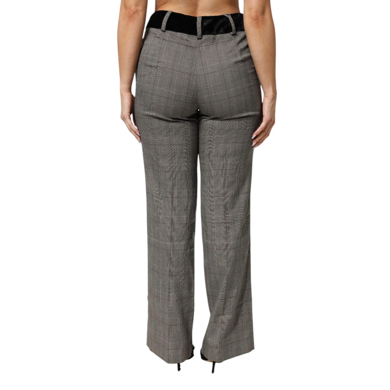BENCIVENGA Gray Wool Blend Plaid Straight Leg Velvet Waist Pants