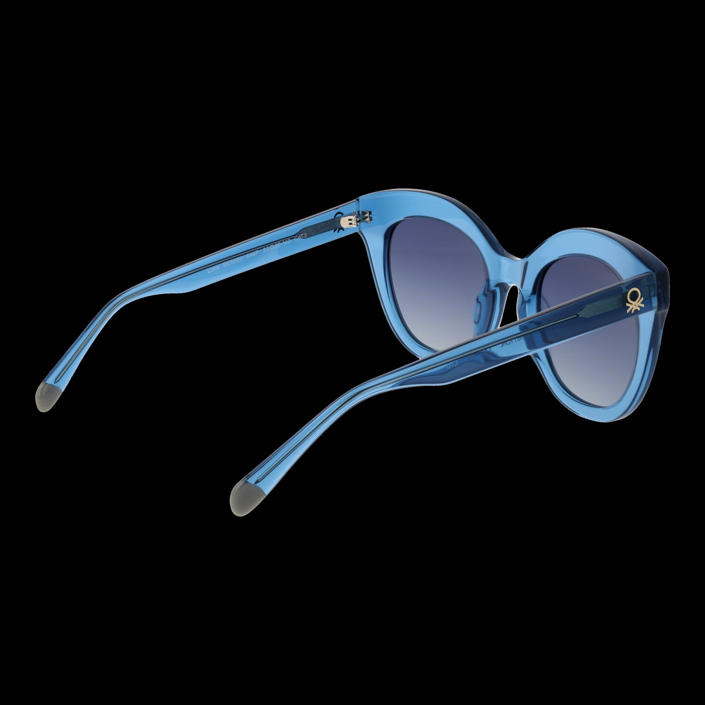 BENETTON MOD. BE5090 53649 lady sunglasses, blue frame with gradient lenses, side view. Fashion accessory for women.