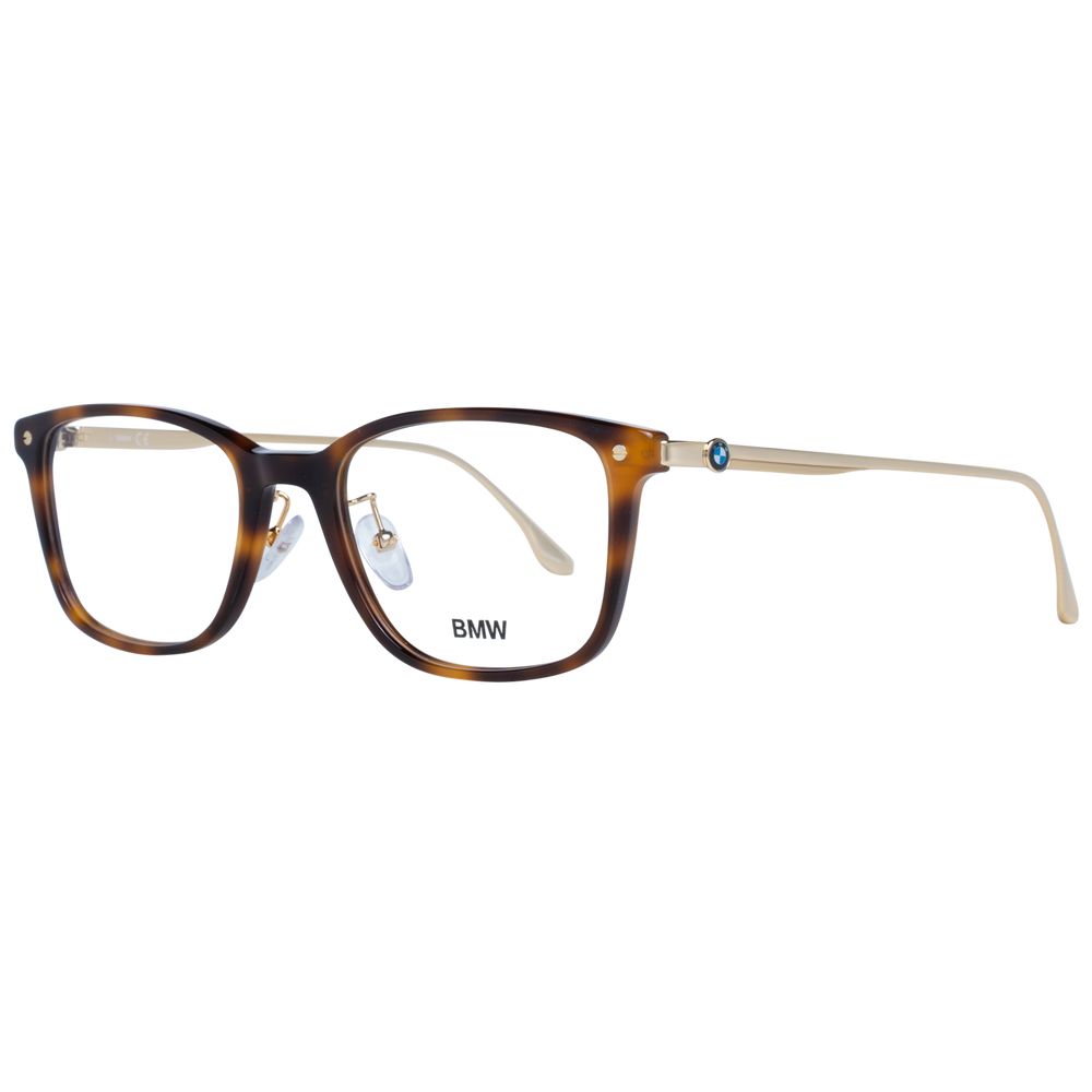 BMW Brown Men Optical Frames with multicolor metal and plastic full-rim, trapezium style. Size 54-20-145, includes branded case.